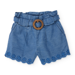 Κοριτσίστικο τζιν σορτς μπλε με κέντημα & ζώνη Tuc tuc
