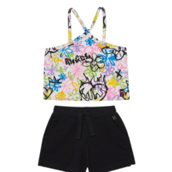 Παιδικό σετ crop top & σορτς πολύχρωμο/μαύρο Nath
