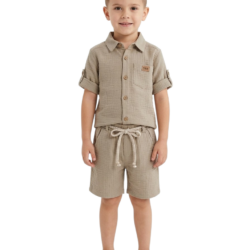 Παιδικό καλοκαιρινό σετ πουκάμισο-σορτς μπεζ SRFN