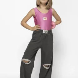 Παντελόνι φόρμας με σκίσιμο για κορίτσι γκρι σκούρο SRFN