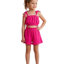 Παιδικό σετ καλοκαιρινό για κορίτσι crop top-σορτς φούξια SRFN