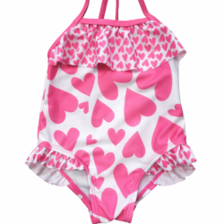 Βρεφικό μαγιό ολόσωμο ροζ/λευκό με καρδιές Chicco