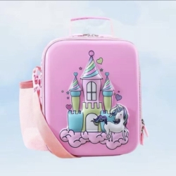 Παιδική τσάντα backpack 3d κάστρο-μονόκερος ροζ